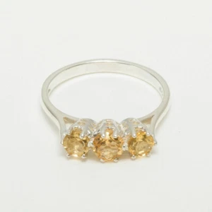 10k White Gold Natural Citrine Womens Trilogy Ring - Sizes 4 to 12 - Picture 1 of 4