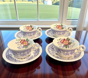 Copeland Spode Mayflower Tassen & Untertassen 4er Set Gadroon Kanten tiefe Untertassen - Bild 1 von 6