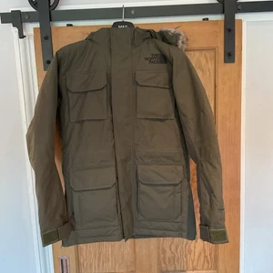 Mens The North Face El Norte Down Parka Coat Size XS Excellent Condition Khaki - Picture 1 of 10