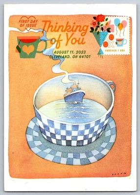 Maxi tarjeta Thinking of You Cup of Tea FDC con cancelación DCP #5807 Foto 1 de 2