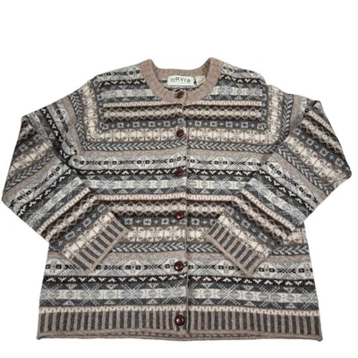 Cardigã Orvis Feminino Multicolorido Fair Isle Lã Pura Manga Longa Suéter Tamanho P - Imagem 1 de 4