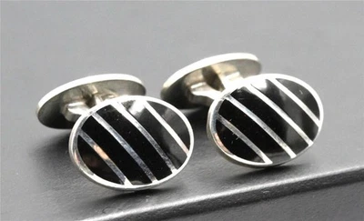 Gemelos Estate Italy de plata de ley 925 con diseño ovalado forrados en esmalte negro Foto 1 de 4