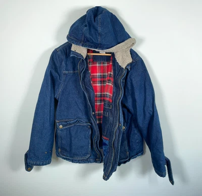 Wrangler Flannel Lined Denim Jacket Men's XL Blue Sherpa Lined Hood Heavyweight - Image 1 of 4