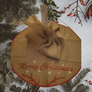 Weihnachtsbaumrock - Hessische Jute, Frohe Weihnachten mit Schneeflocken & Geweih - Bild 1 von 2