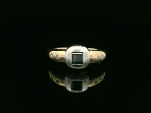 9ct Yellow & White Gold, Princess Cut Sapphire & Diamond Ring - Size O - Picture 1 of 11