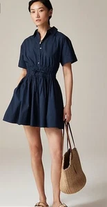 J.Crew Navy Elena Mini Shirtdress Cotton Poplin Short Sleeves Size 14 Tall CI853 - Picture 1 of 8
