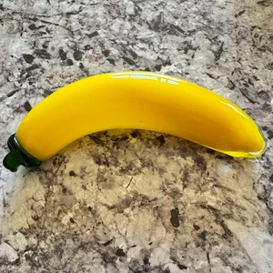 Vintage Murano Stil mundgeblasene Glaskunst Obst Banane gelb grün MCM Wohndeko - Bild 1 von 5