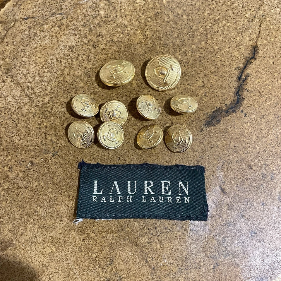 Ralph Lauren Brass USA Gold Blazer Lot 10 Replacement Buttons Set Suit shield - Image 1 of 4