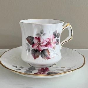 VTG Hammersley, Spode, Fine Bone China Teacup & Saucer, Floral, Pink, Gray - Picture 1 of 8