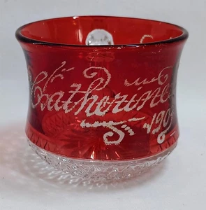 Antigua taza de vidrio flash rubí de la feria Nashua de 1903 recuerdo CATHERINE - Imagen 1 de 6