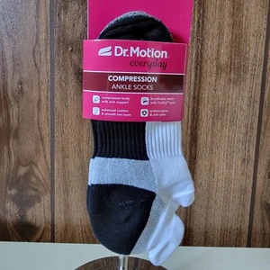 Dr Motion 2 Pairs Compression Ankle Socks Black White Size 9-11 NWT - Picture 1 of 3
