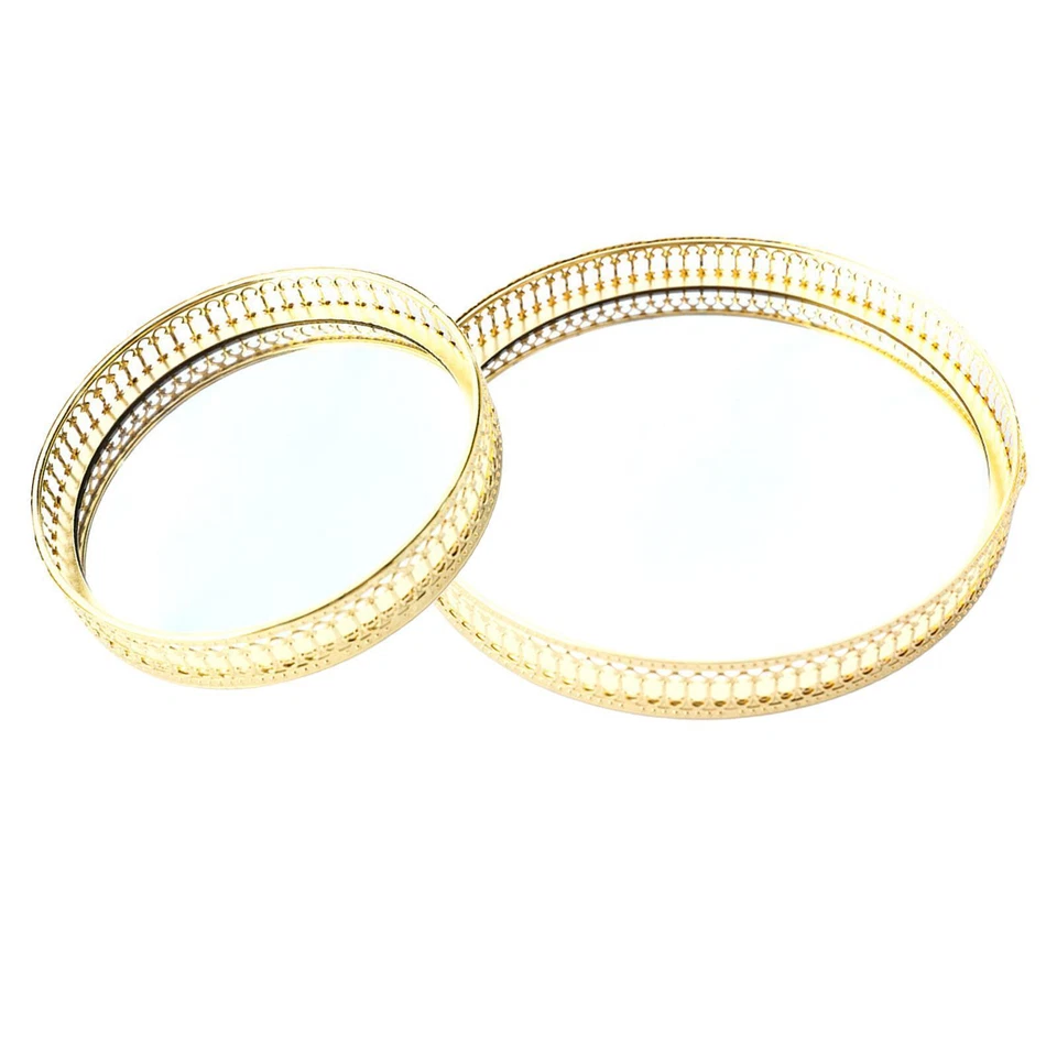 Gold Round Mirror Base Tray Perfume Jewelry Decorative Vanity Tray Holder - Image 1 of 1