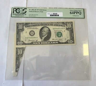 1974 $10 FRN Error Note PCGS GEM New 64 PPQ Cutting Error - Image 1 of 2