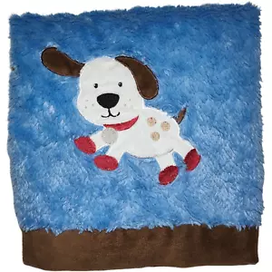 Okie Dokie Blue Brown Puppy Dog Blanket Satin Backside 30x40 Security Rosette - Picture 1 of 3