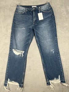 Flying Monkey Black Label Womens 32 Straight Leg Crop Raw Hem Distressed Jeans - Picture 1 of 11