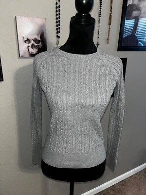 Sonoma Sweater Top Women's Gray Crew Neck Cotton Cable Cable Knit Medium - Image 1 of 4