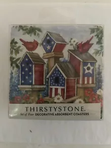THIRSTYSTONE UNTERSETZER 4ER-Set NEU Kardinal Vogelhaus patriotische Flagge HERGESTELLT IN USA - Bild 1 von 4