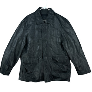 Seventh Avenue Leather Jacket Mens Size M Medium Black Lined Snap Button