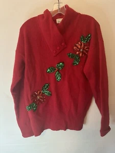Vintage Laura Winston Pailletten Detail Angora Lammwolle Pullover rot Pointetta - Bild 1 von 3