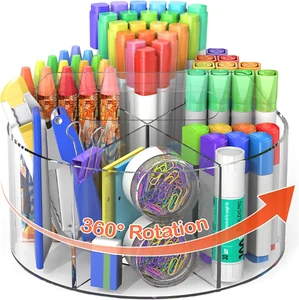 Acrylic Pen Holder, Large 360 Degree Rotating Pen Organizer, Rotating Desk Organ - Picture 1 of 12