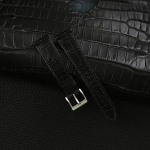 Genuine Real Black Alligator Crocodile Leather Watch Strap Band 18mm 20mm 22mm - Picture 1 of 10