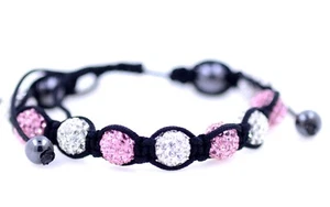 Fashion adjustable sparkly pink and white crystal ball in hemp rope bracelet - Picture 1 of 3