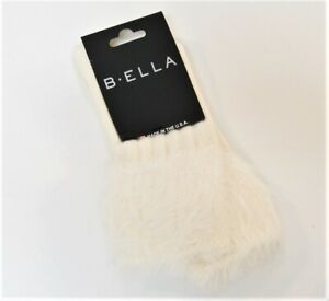 B. Ella Ladies Wool Cashmere Angora Blend Boot Socks Griselda Faux-Fur Top Cream