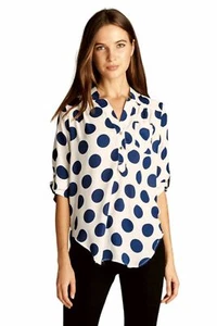 DNA Couture Womens V-Neck Polka Dot Printed Blouse - Picture 1 of 2