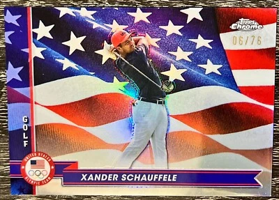 2024 Topps Chrome USA Olympics Xander Schauffele Flag Parallel /76 #150 Golf SP - Image 1 of 2
