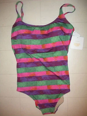 GOTTEX зеленый фиолетовый в полоску 1 изделие бак стиль купальник Sz 14 новый с Ярлыками - Изображение 1 из 2