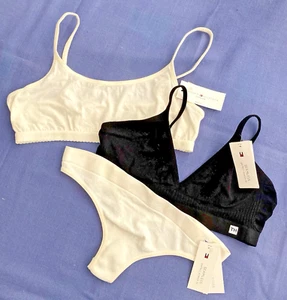 Tommy Hilfiger sz M 2 Bra wireless + Thong seamless stretch White Black 3 pc lot - Picture 1 of 13
