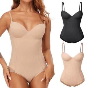 Bodysuit with Built-in Bra Women Tummy Control Shapewear Body Shaper Girdle US - Picture 1 of 15