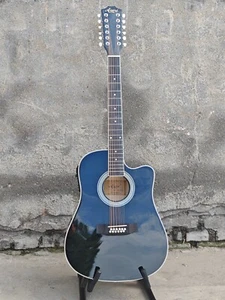 12 String Dreadnought Basswood Black Acoustic Electric Guitar with pick up - Picture 1 of 6