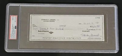 Rare STAN MUSIAL (Double Signed) Personal Check-HOF-CARDINALS PSA 9 Autos - Image 1 of 4