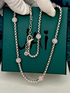 JAI JOHN HARDY STERLING SILVER 925 ROSE QUARTZ BOX CHAIN NECKLACE NEW - Picture 1 of 9