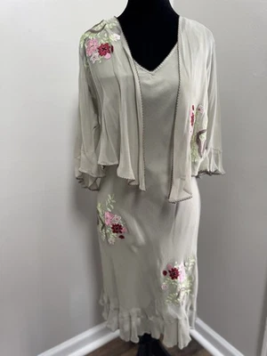 Conjunto de Vestido de Seda Robbie Bee Años 90 - Vestido Vaina Floral Verde Chaqueta Transparente a Juego Foto 1 de 4
