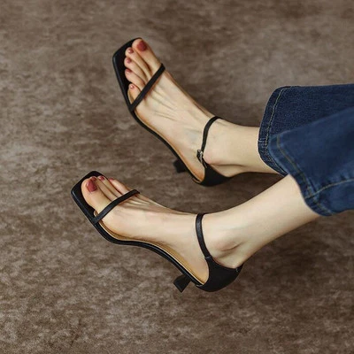 Women's Sandals Elegant Square Toe Strap Kitten Heel Shoes Casual Party Pumps - Imagem 1 de 4