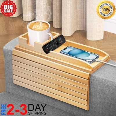 Bandeja de brazo portavasos de bambú para merienda y teléfono Foto 1 de 4