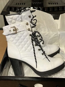 vintage GUESS boots 8 Faux Leather White /black NIB See Photos! - Picture 1 of 16