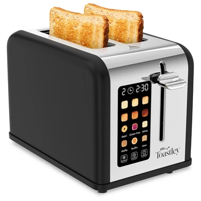 Toastley 2 Slice Smart Toaster, Wide Slots, Touch Control, Digital Timer, Black - Image 1 of 4