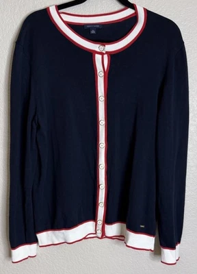 Tommy Hilfiger Mujer XL Rojo Azul Blanco Abotonado Suéter Cárdigan Preppy Logo Foto 1 de 4