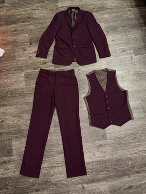 Traje de hombre 3 piezas Luca Rossi Caravelli Borgoña con chaleco - 36R - 30-32W delgado BONITO Foto 1 de 4