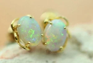 Natural Fire Opal 2.5Ct Oval Cut Solitaire Stud Earrings 14K Yellow Gold Plated - Picture 1 of 6