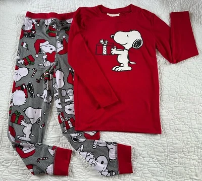 Pijama Munki Munki Peanuts Boys Snoopy Holiday cinza/cranberry tamanho 6 em excelente estado usado - Imagem 1 de 4