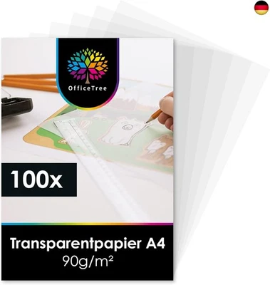 OfficeTree 100 Blatt Transparentpapier A4 Bedruckbar 90 g/m² - Pergamentpapier