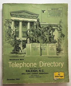 Vintage 1962 Southern Bell Telephone Directory Raleigh NC Area Code 919 - Picture 1 of 9
