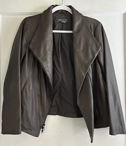 $995 Vince Scuba Brown Leather Moto Jacket Size Large - Picture 1 of 6