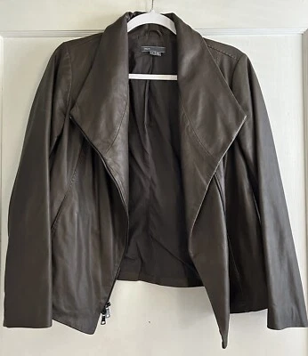 Chaqueta de moto de cuero marrón Vince Scuba de $995 talla grande Foto 1 de 4