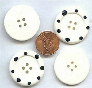 24 VINTAGE JET & WHITE POLKA DOT 28mm ROUND BUTTONS G329 - Picture 1 of 1
