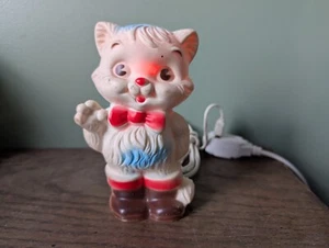 Vintage Bonnytex Co Kitty Cat Night Light Rubber Red Bow Working 6" Tall - Picture 1 of 12